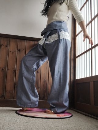 作家一点もの 手紡ぎ手織りリネンのタイパンツ