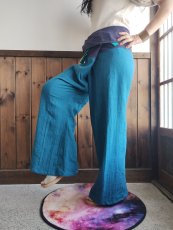 画像1: タイパンツ「蒼玉 Sapphire」綿麻タンブラーワッシャー (1)