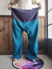 画像3: タイパンツ「蒼玉 Sapphire」綿麻タンブラーワッシャー (3)